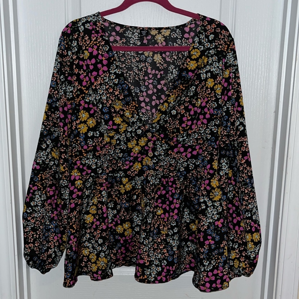 Deep V-Neck Peplum Blouse